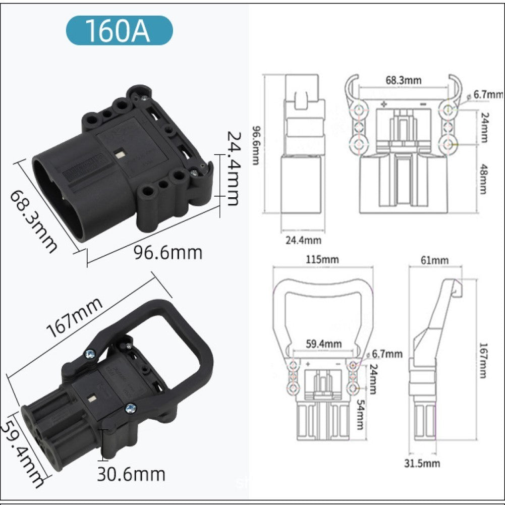 Battery Connector Forklift Connector 150V 80A/160A AC/DC Black IP23 PP