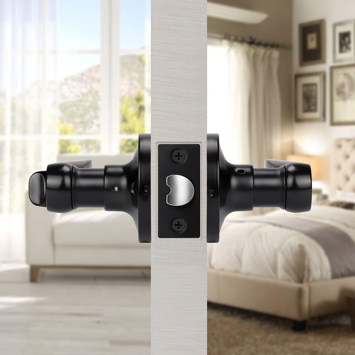 8-Pack Matte Black Door Levers with Thumb Turn Lock, Reversible for Left/Right