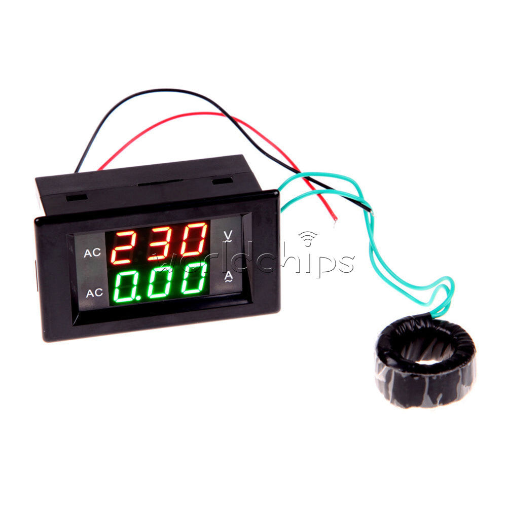 Dual LCD Digital Voltmeter Ammeter AC Voltage & Current Meter 80-300V 0.1-100A