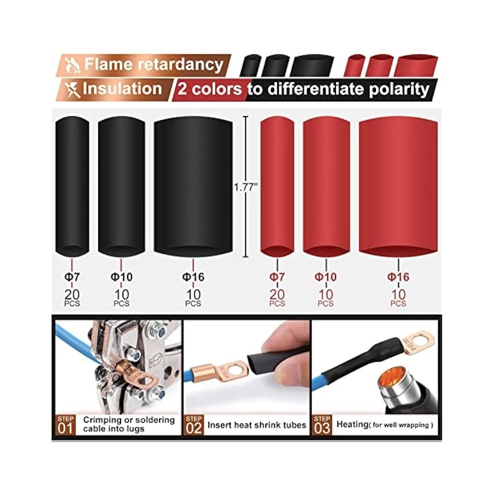 150-Pc Battery Cable End Kit, AWG 2-10, with Terminals & Heat Shrink