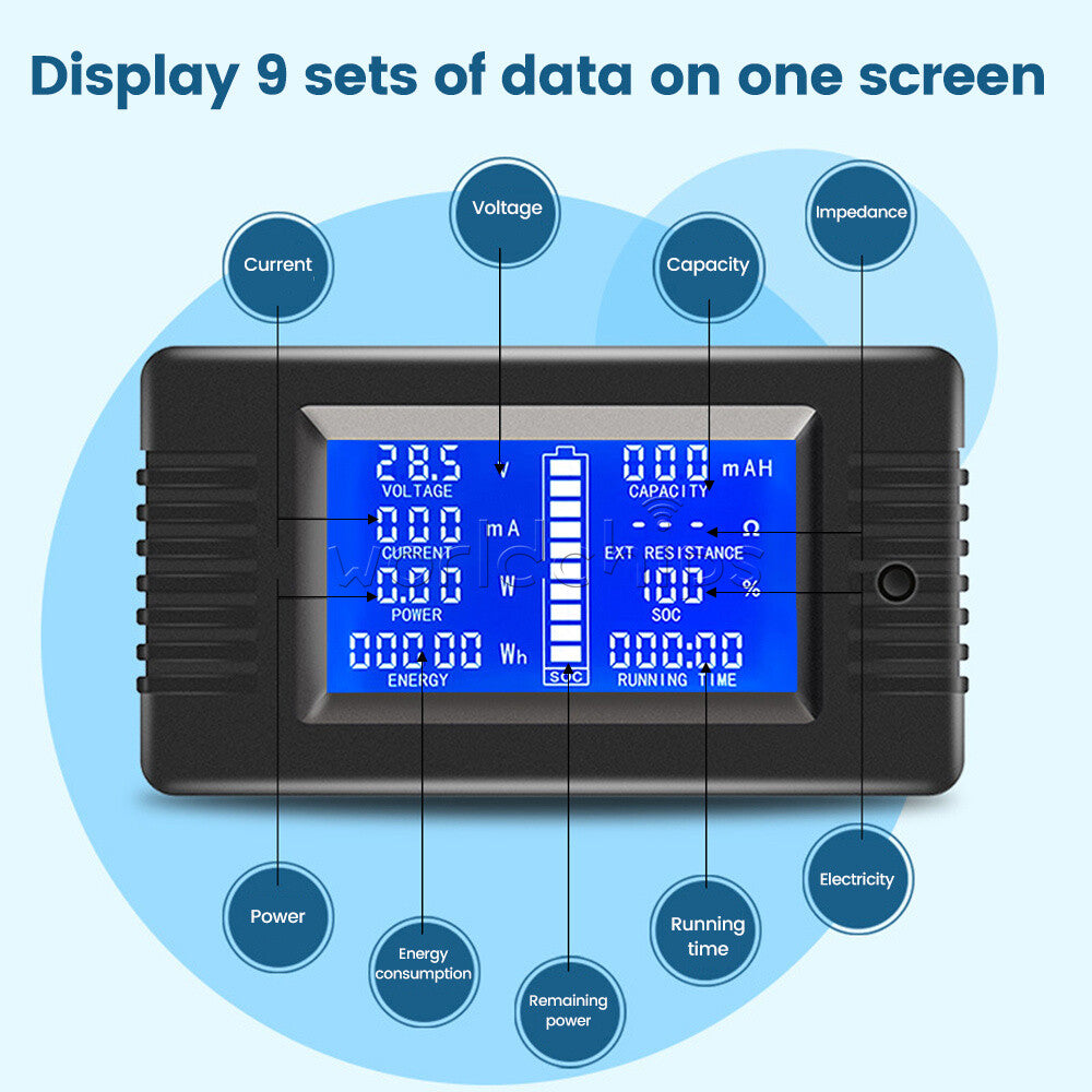 8-120V LCD Digital Voltage Current Power Meter Multifunction Battery Coulometer