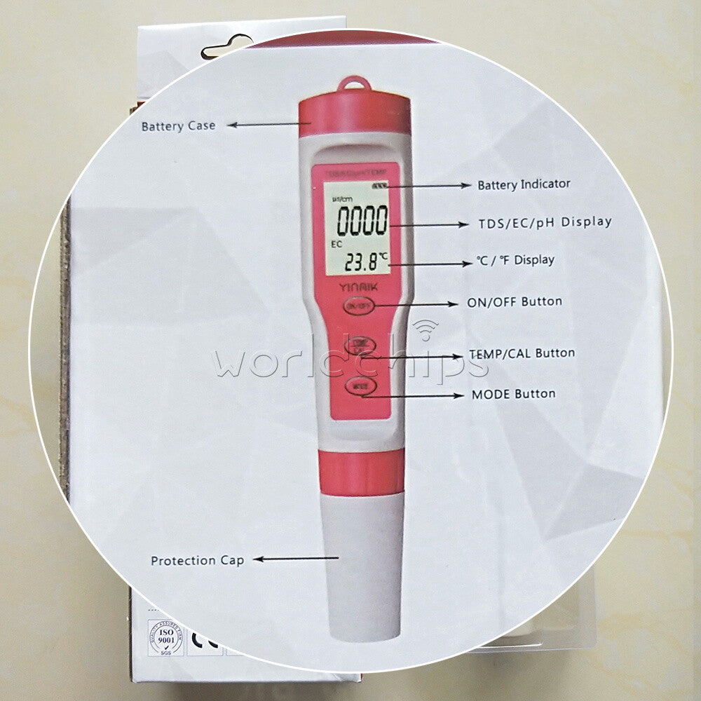 Digital PH/EC/TDS/TEMP Tester Water Quality Monitor Water pH Tester
