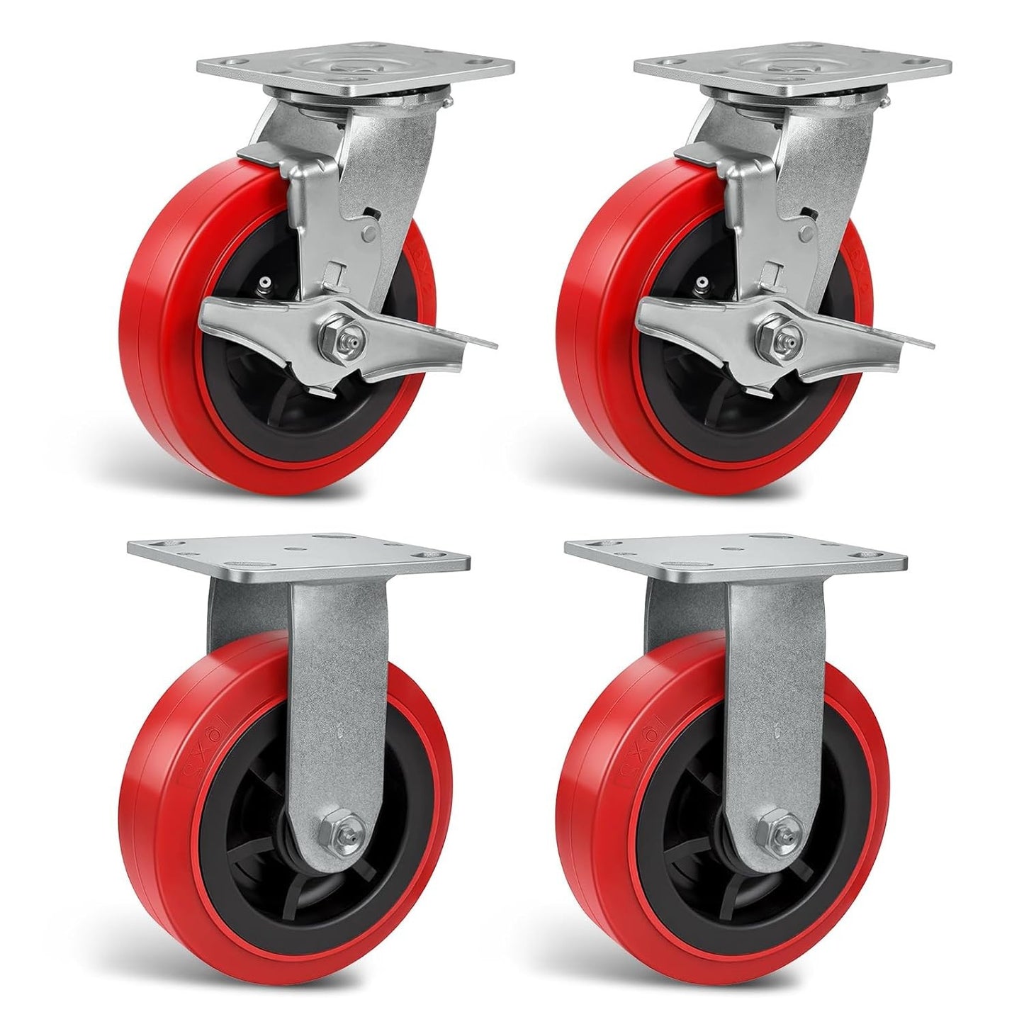 6"x2" Heavy Duty Casters, Set of 4 - 3600 lb Capacity, Polyurethane
