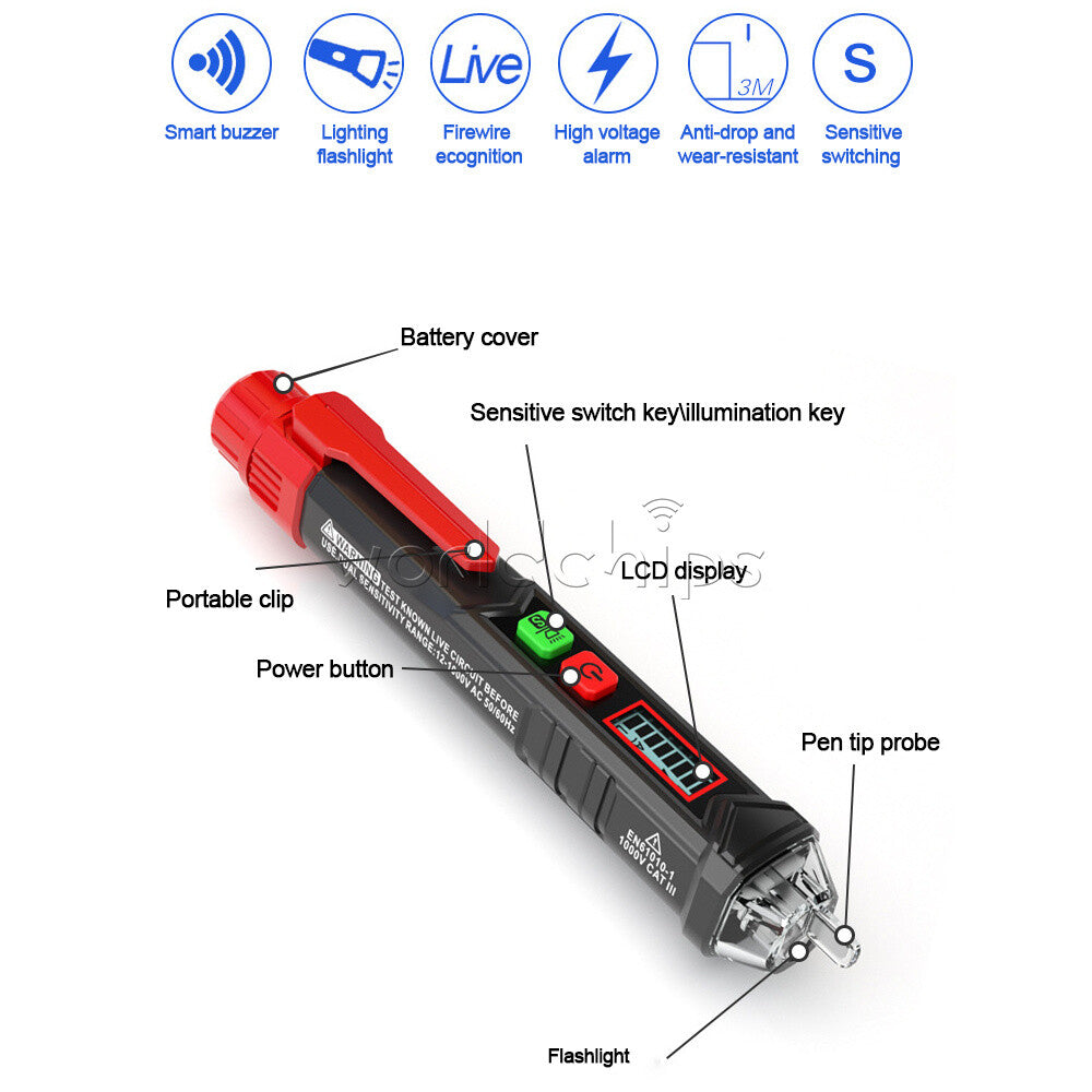 AC Electricity Detecter Pen Voltage Tester Alarm Dual-Range Non-Contact HT100