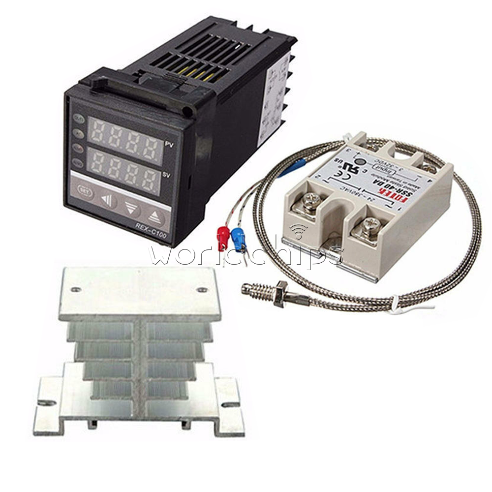 REX-C100 SSR-40DA Relay Solid State Thermostat+K type Thermocouple+Heat Sink