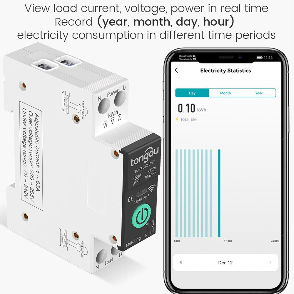 Tuya WiFi Smart Circuit Breaker Switch 1-63A Adjustable Over/Under Voltage Over