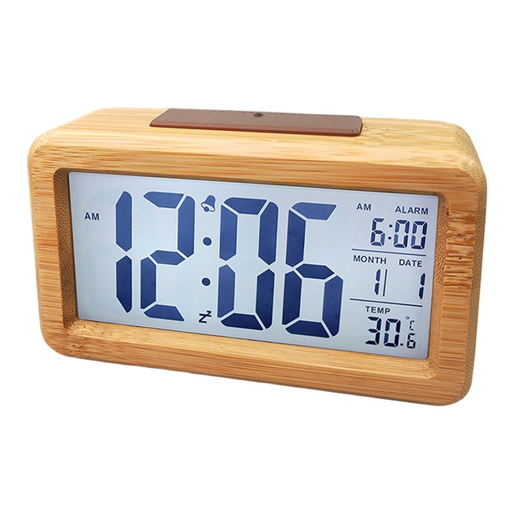 Wooden Digital Alarm Clock with Temperature Display for Home and Office