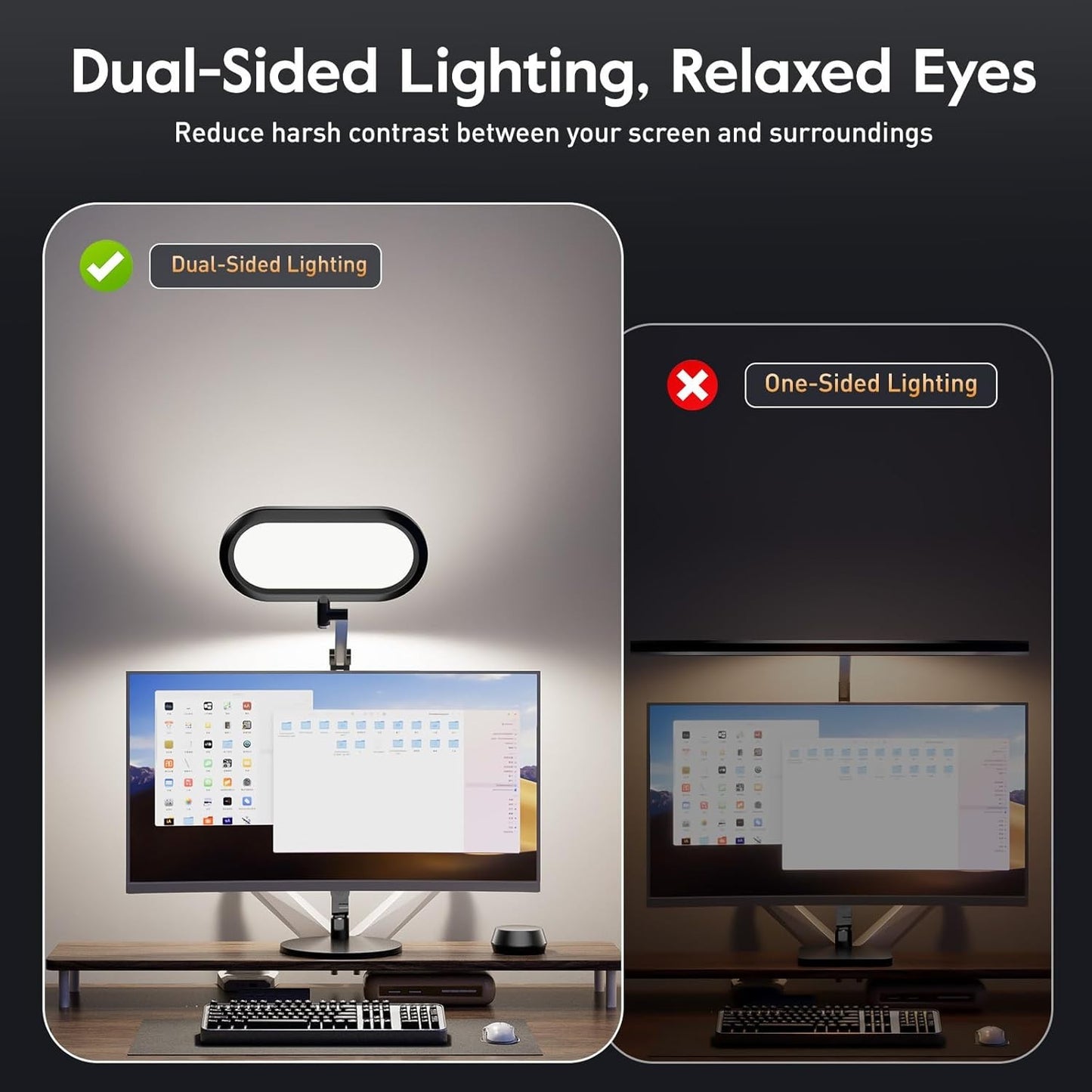 Premium LED Desk Lamp, Double Side Light, Stepless Dimming, Knob Remote