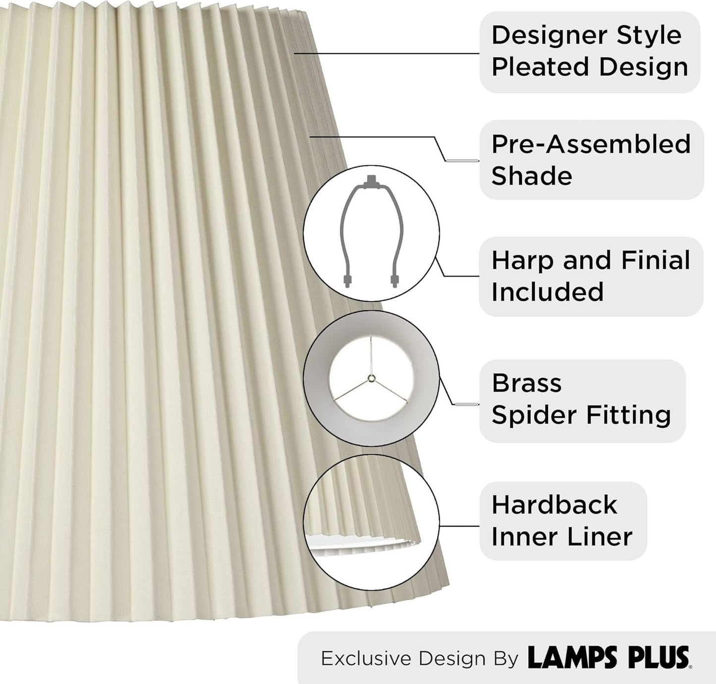 Set of 2 Pleated Empire Lamp Shades - Ivory, 10" Top x 17" Bottom
