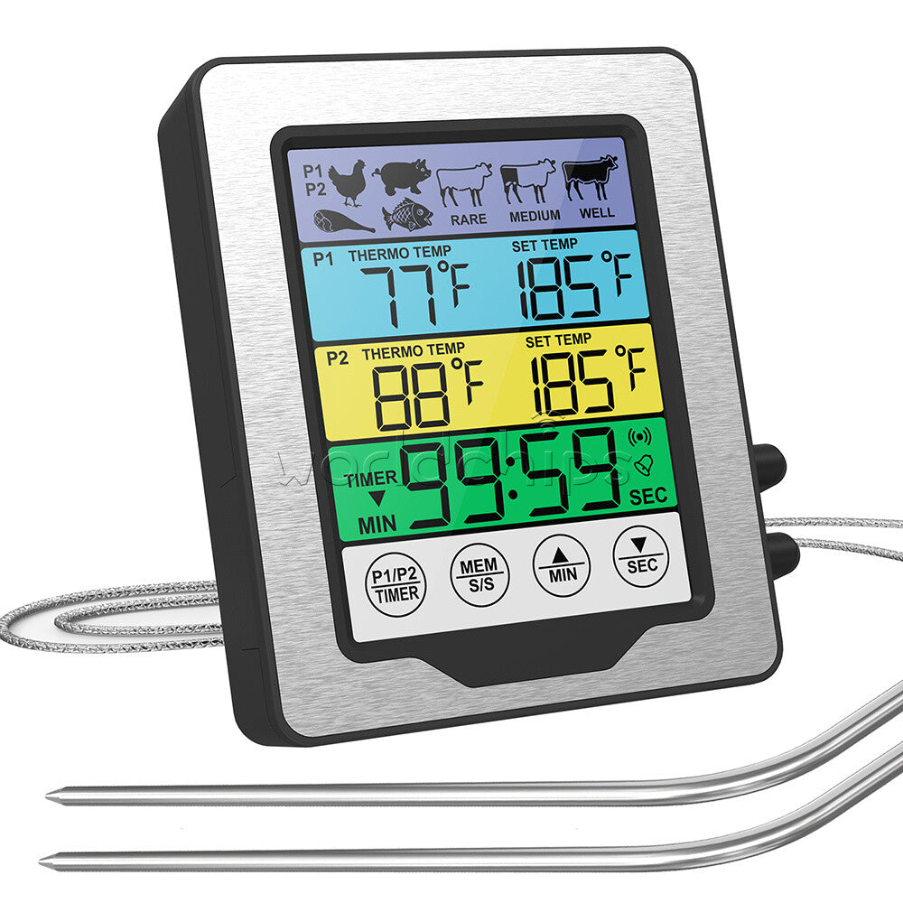 Touch Screen Backlight Dual Probes Kitchen Cooking Food BBQ Meat Thermometer