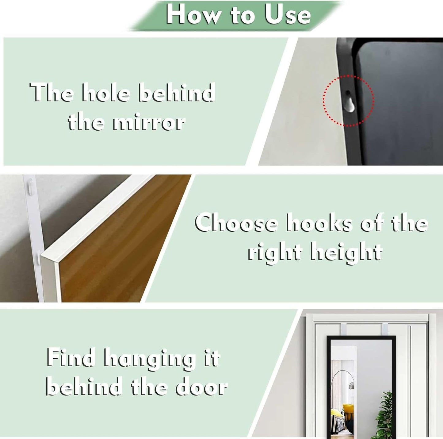 Over-Door Mirror Hanger Set, 2 Adjustable Brackets with Protective Lining, White