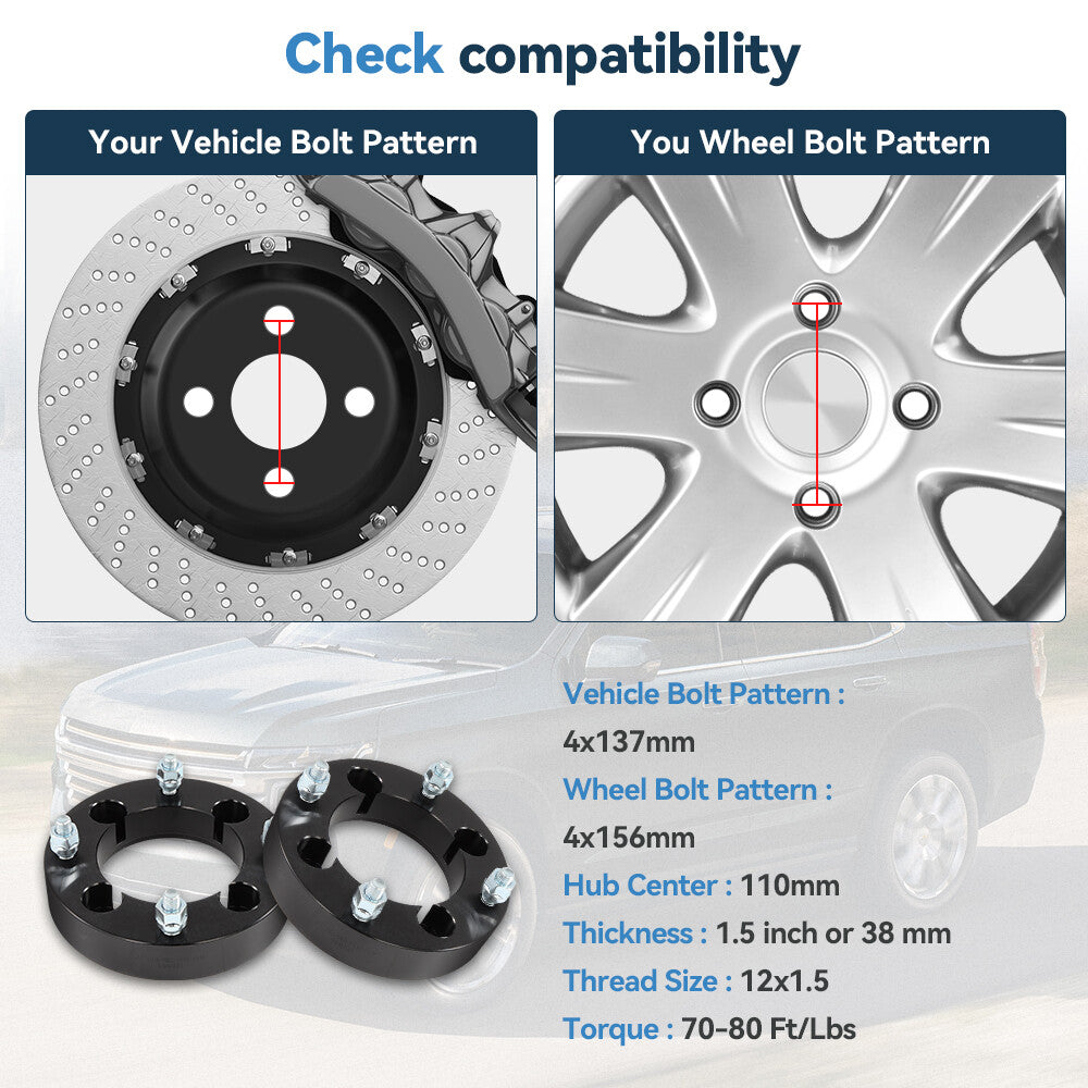2Pcs 1.5" 4/137 to 4/156 Conversion Wheel Adapters For Kawasaki to Polaris Wheel