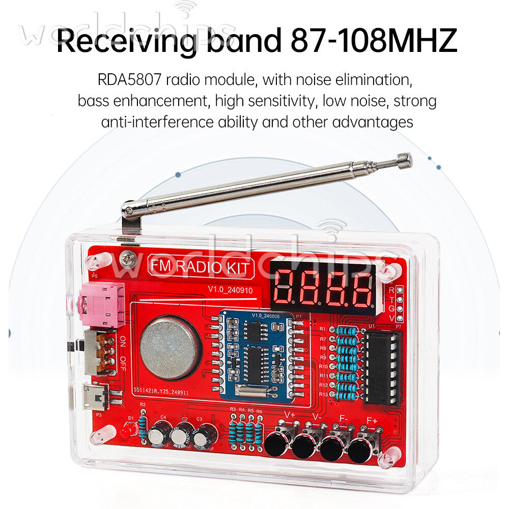 1-10PCS Digital RDA5807 FM Radio Electronic Kit 87-108MHZ Soldering Practice Kit