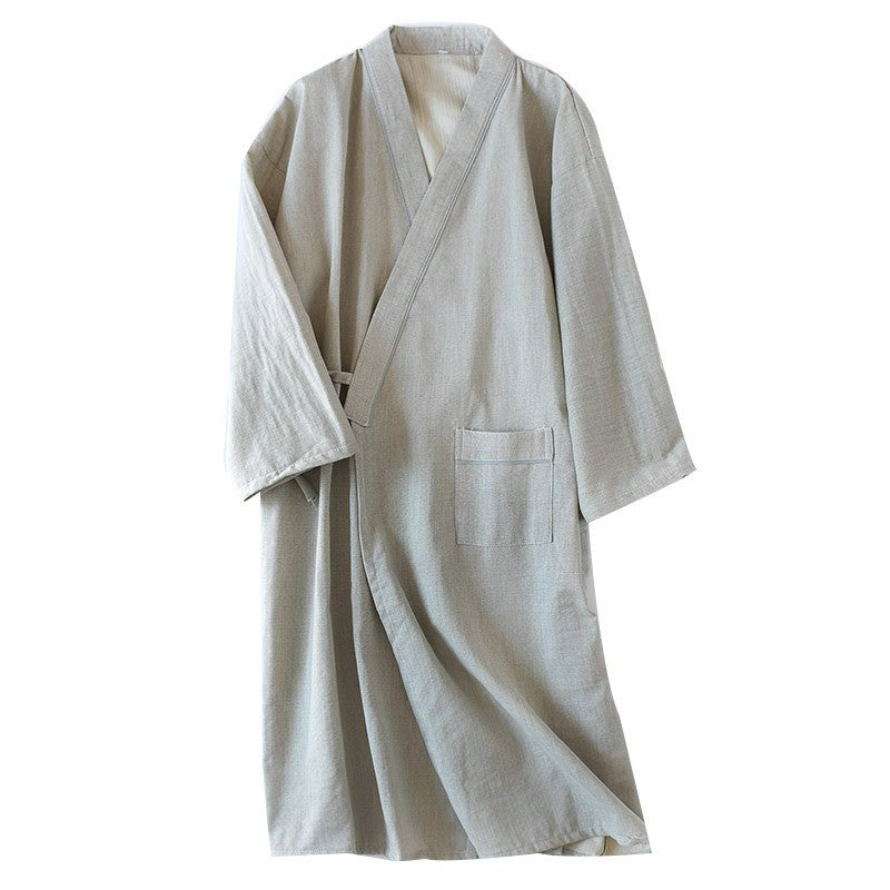 Casual Men's Cotton Home Robe Kimono Yukata Bathrobe Pajamas With Belt