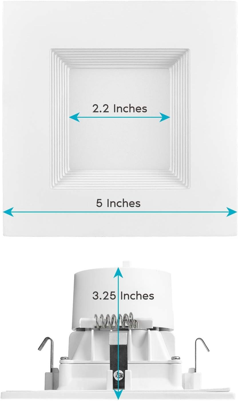 4 Inch Square Recessed LED Can Lights, 6 Pack, Dimmable, Color Selectable