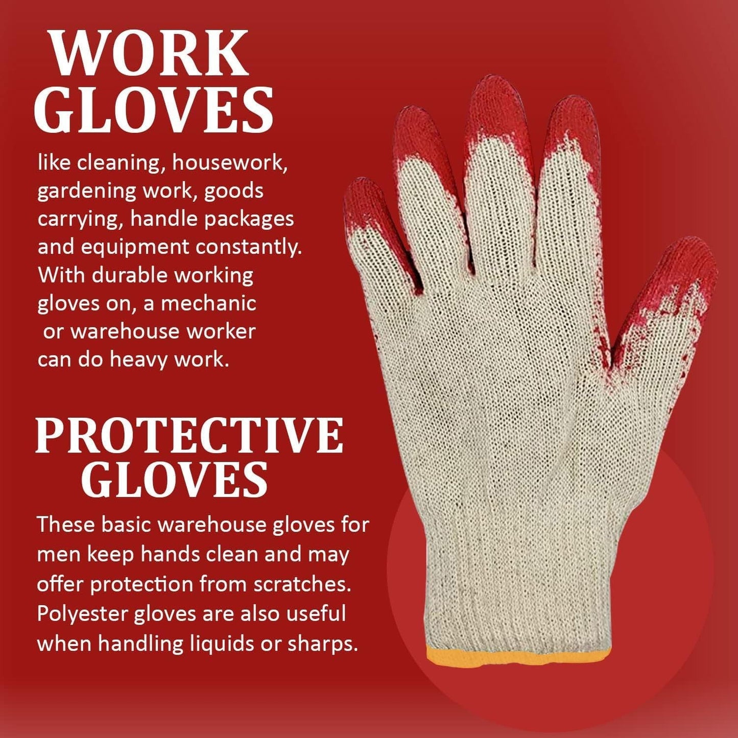 Red Palm Latex Work Gloves, 300 Pairs, String Knit, Dipped