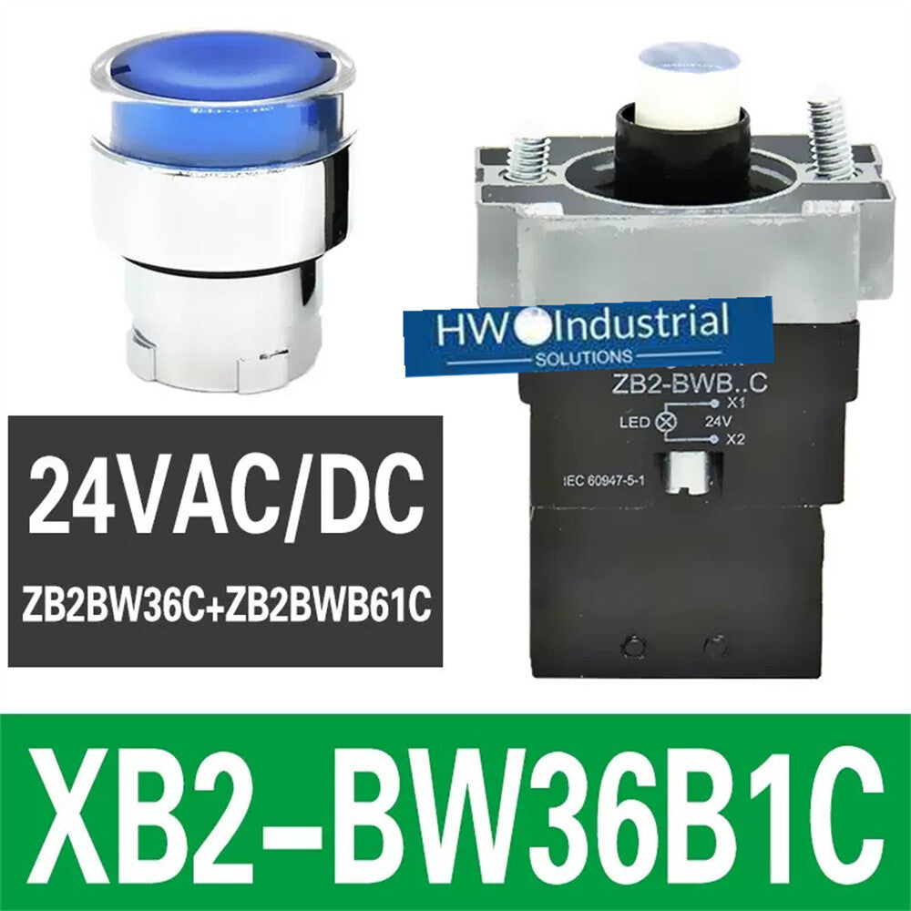 2/Piece  XB2BW36B1C XB2-BW36B1C 24V Blue with Light Self Reset Button Switch