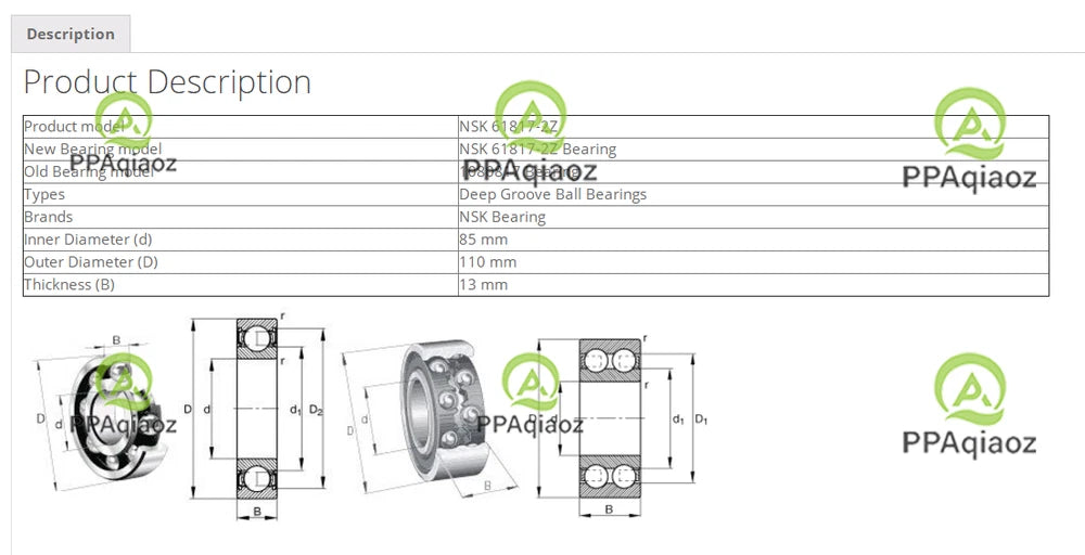 1PC NSK 61817 ZZ Deep Groove Ball Bearings 85x110x13mm. #P