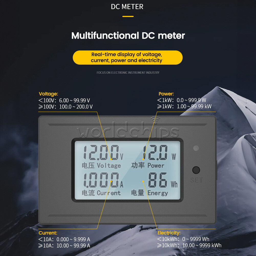 DC6-200V 20A 50A 100A Multi-functional Voltmeter Ammeter Digital LCD Power Meter
