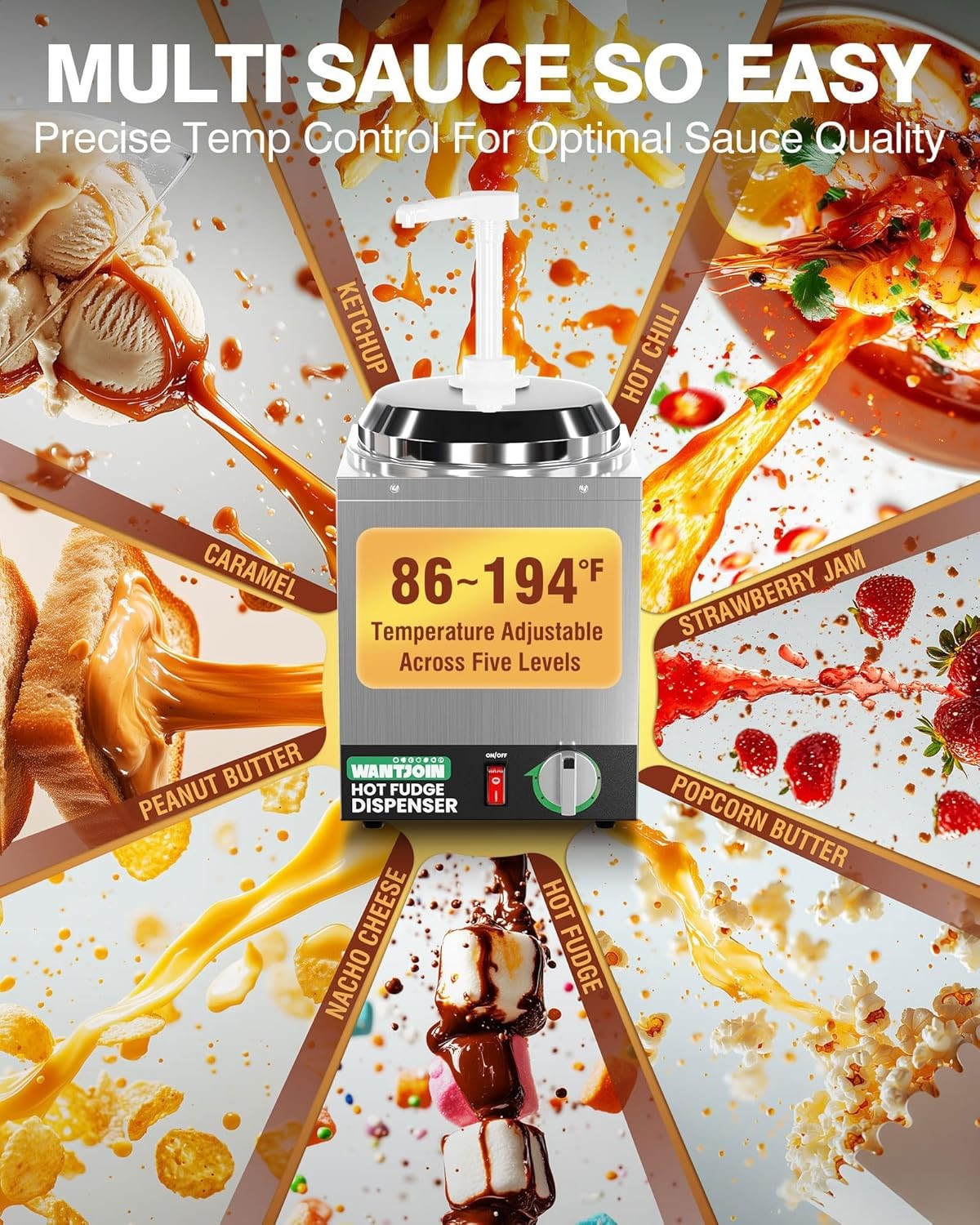 2.8Qt Nacho Cheese Dispenser with Pump - 5-Level Temperature Adjustment