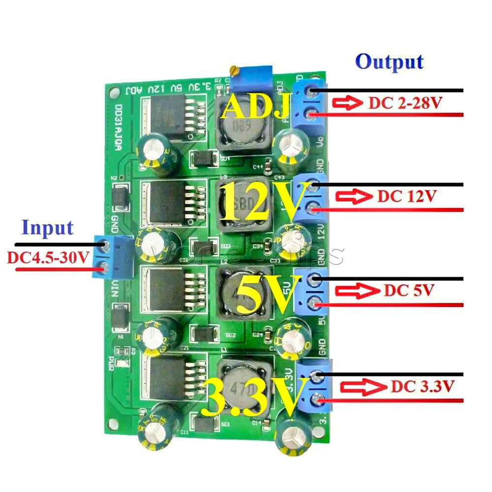 Adjustable 3.3V 5V 12V DC-DC Step-Down Buck Converter Power Module 3A 4 Channel