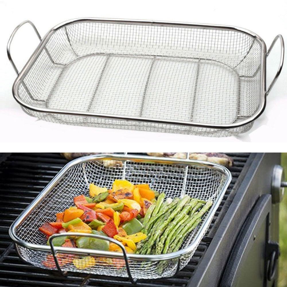 Vegetable Grill Basket Stainless Steel Heavy Duty 15 by 11 Inch for Barbecue