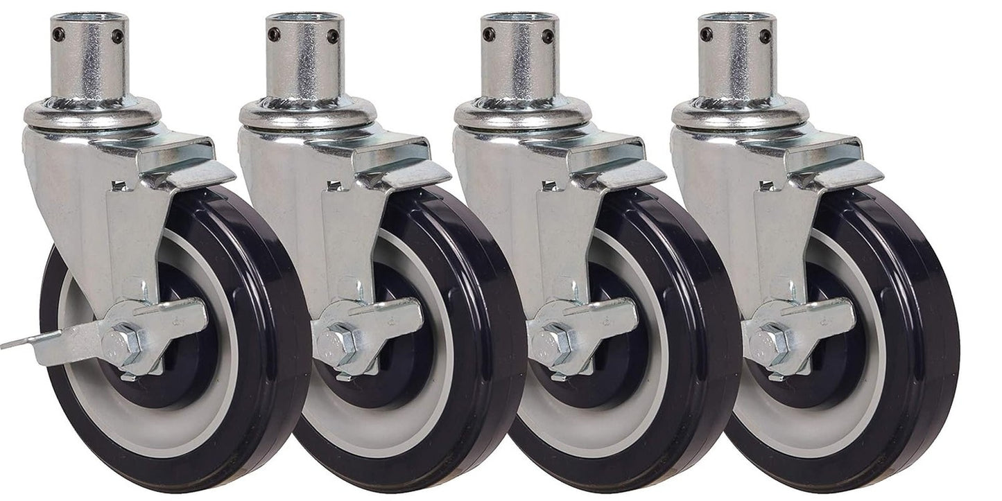 5" Wire Shelving Caster Set of 4 - for 1" OD Tubing, Universal Fit