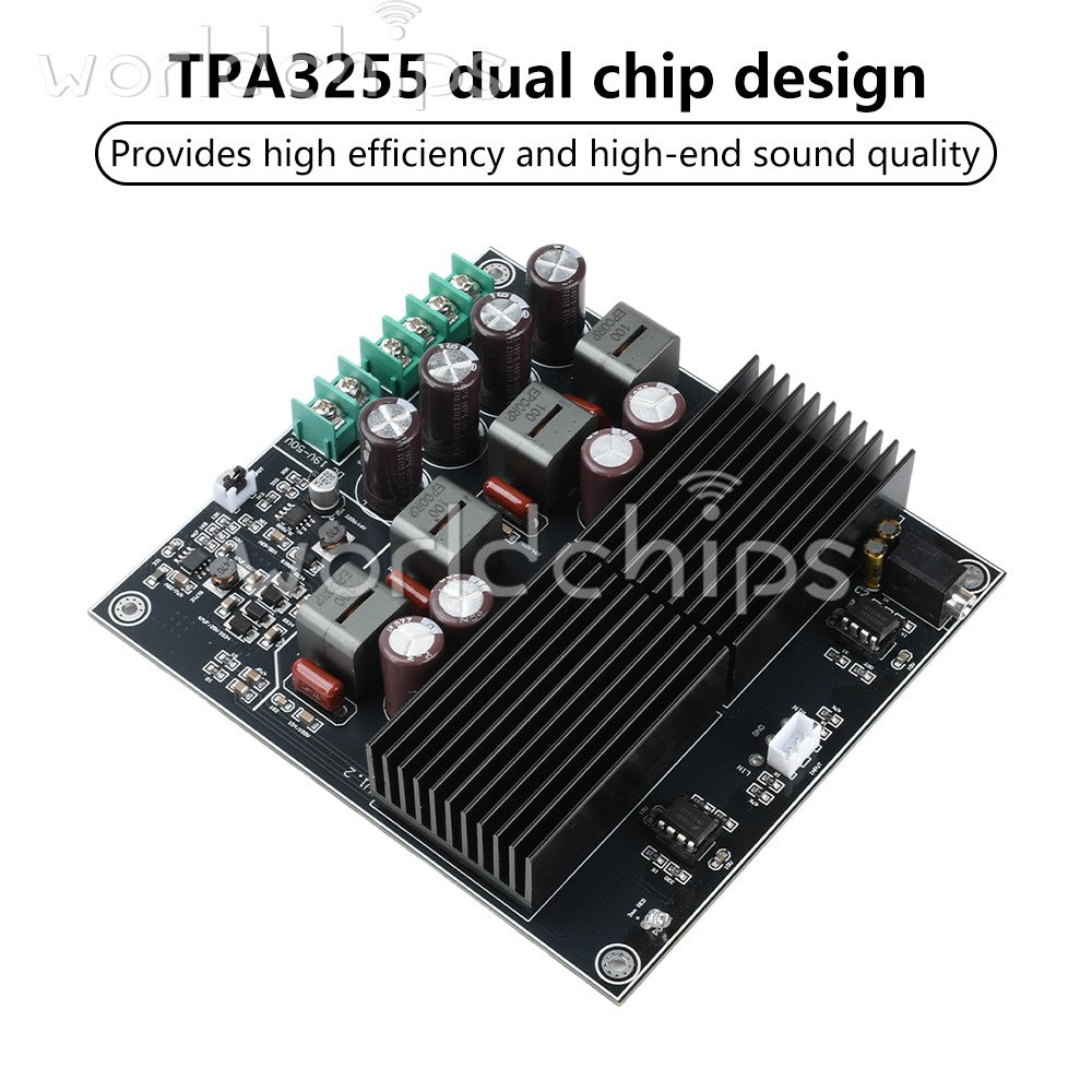 Dual Core TPA3255 HiFi Stereo 2CH Class D Audio Power Amplifier Board 2*600W