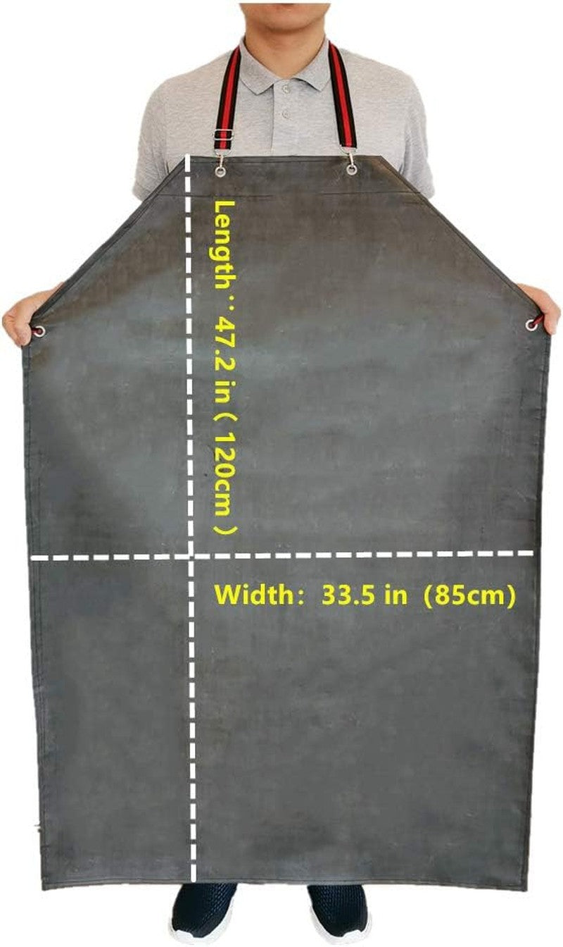 Thick Rubber Apron, 47.2 X 33.5 Inch Waterproof, Long Chemical Resistant, Adjust