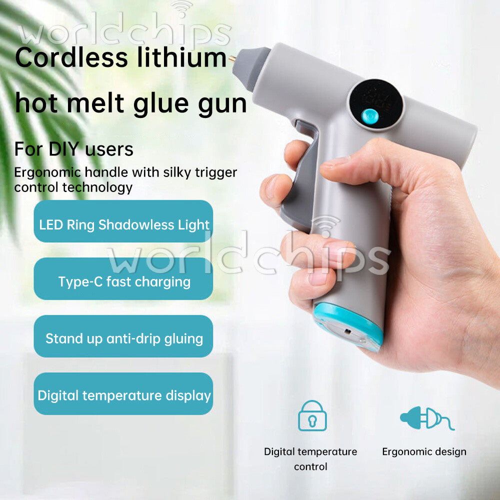 25W LED Digital Cordless Hot Glue Gun With 22pcs Glue Stick For DIY Hand Craft