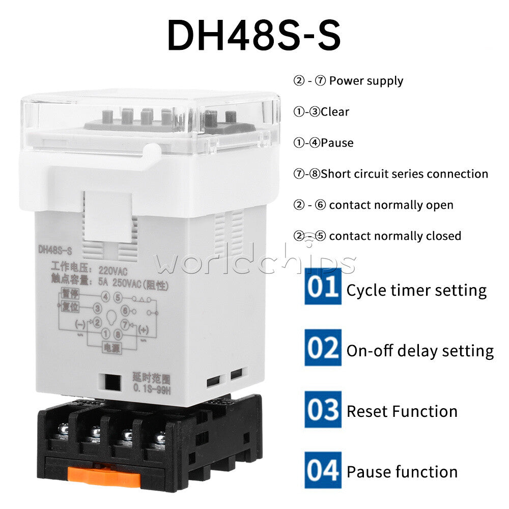 DH48S-S 0.1s-99h AC/DC12V 24V AC220V Cycle Timer Time Switch Relay With Base