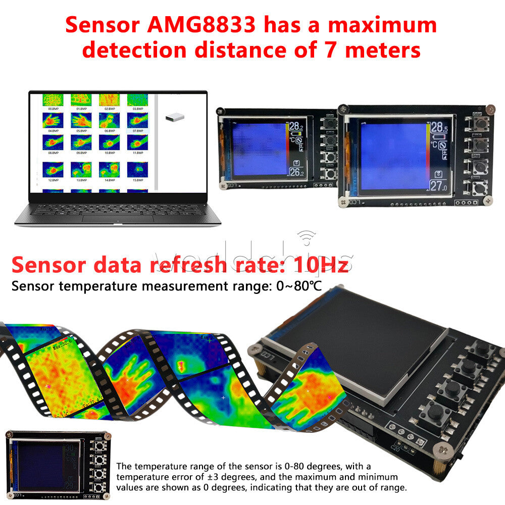 AMG8833PRO 1.6inch TFT Infrared Thermal Imager Handheld Thermograph Camera 0-80℃