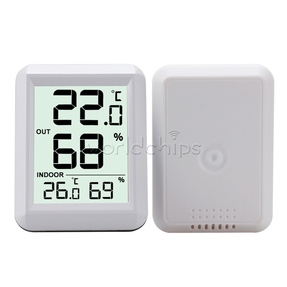 433MHz Digital Wireless Indoor Outdoor Thermo-Hygrometer Humidity Meter White