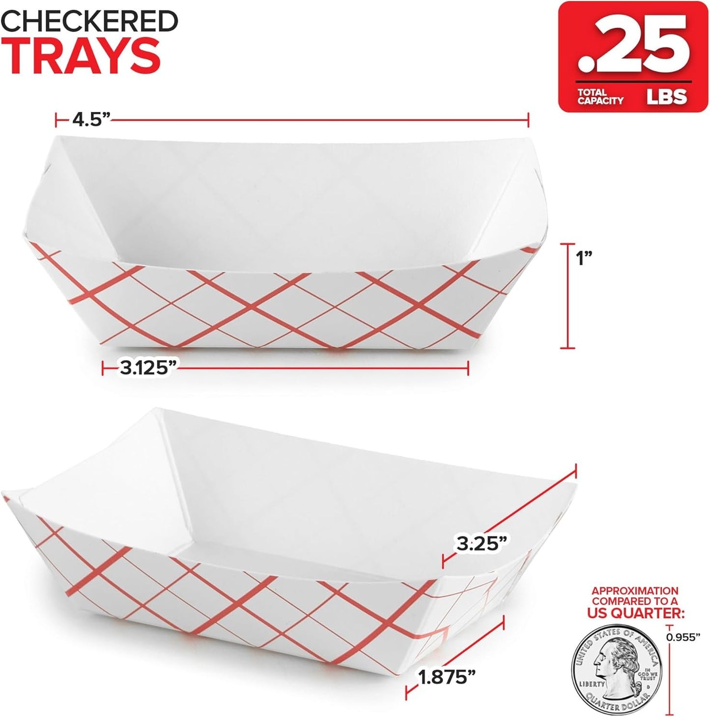 Mini Tiny Paper Food Boats (250 Pack) .25 Lb Disposable Red & White Checkered Pa