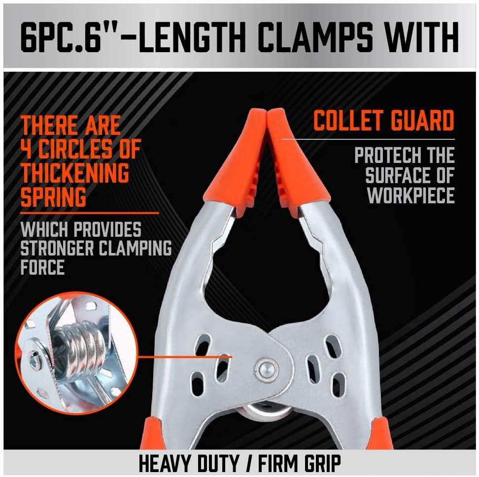 6-Piece 6" Inch Spring Clamp, Heavy Duty Spring Metal Spring Clamps, 2.5"-Inch J