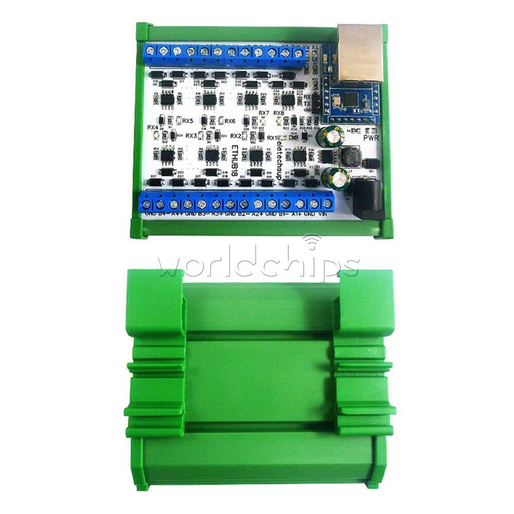 8CH DC12-24V Ethernet Network RJ45 to 8 Port RS485 HUB Converter For UDP TCP Mod
