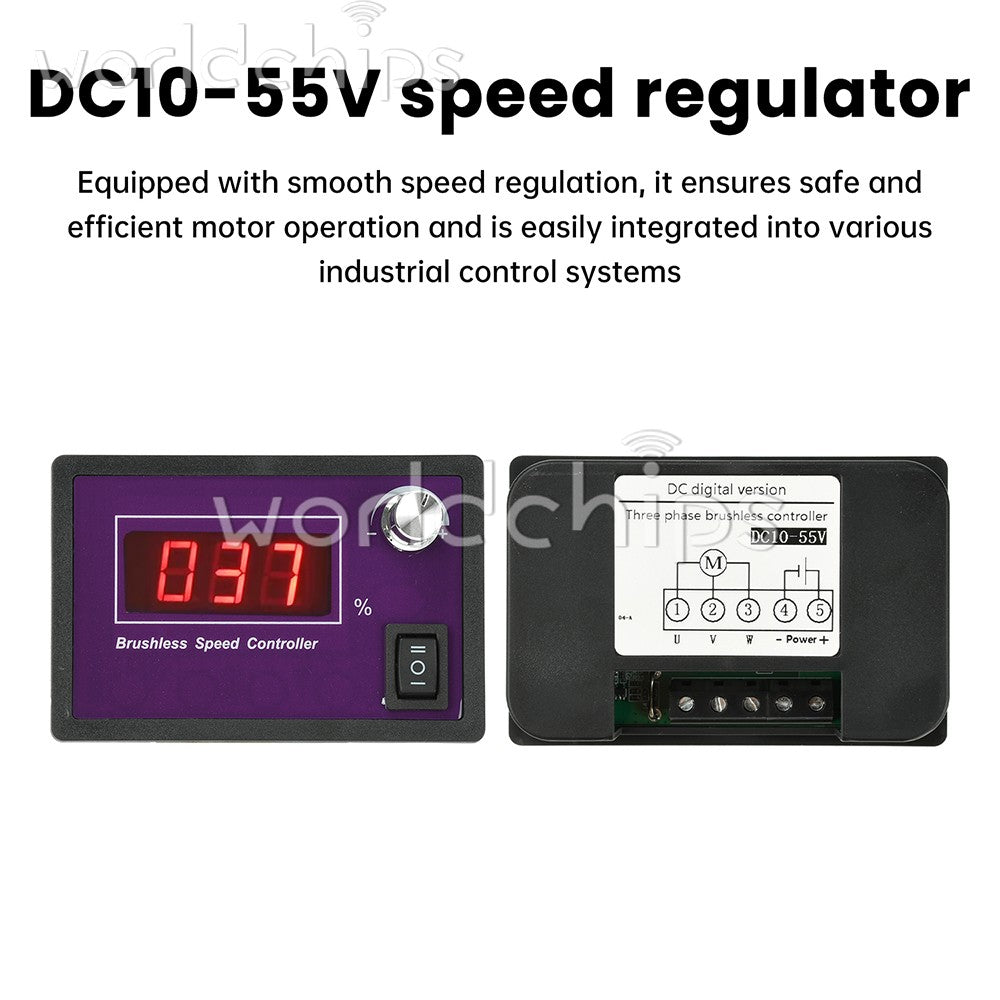 10-55V15A Brushless DC Speed Controller 3-Phase Motor Controller Forward/Reverse