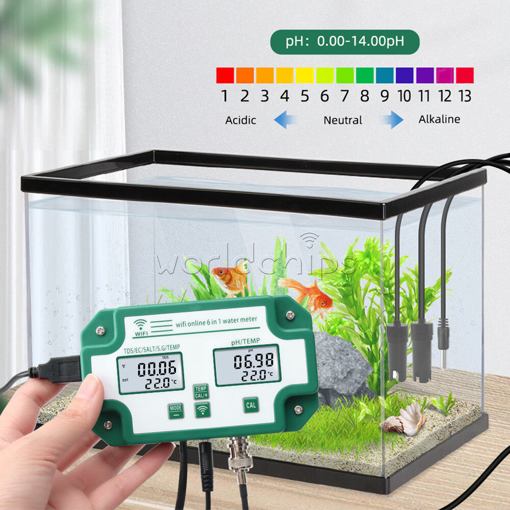 6-in-1 Wifi Digital Water Quality Tester Water Analyzer PH/TDS/EC/SG/Salinity