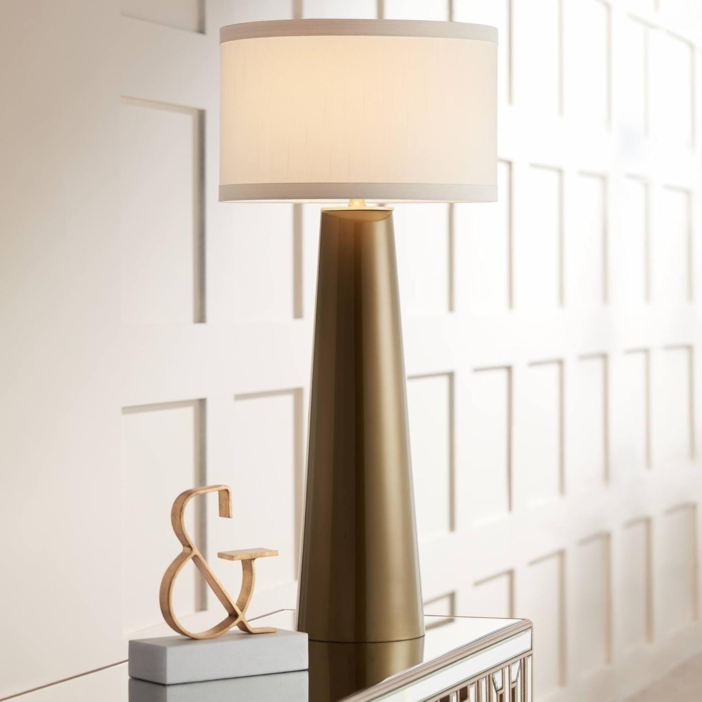 Karen 36" Modern Table Lamp, Dark Gold Glass, Off White Shade