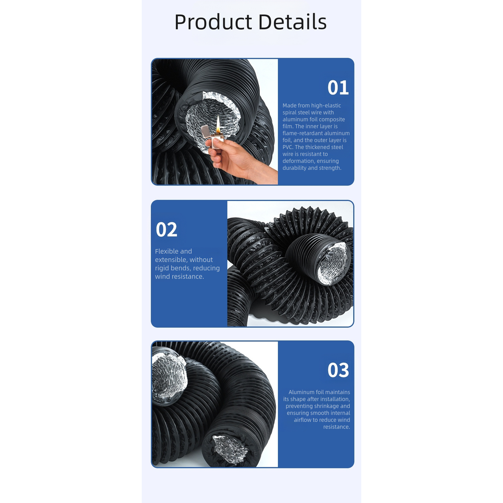 Black Double Layer PVC Aluminum Foil Flexible Air Duct Hose for Ventilation Use
