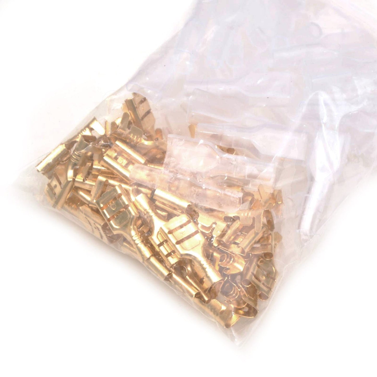 50Pcs Brass 6.3mm Terminal Electrical Wire Connector Crimp Insert Spring +Sheath