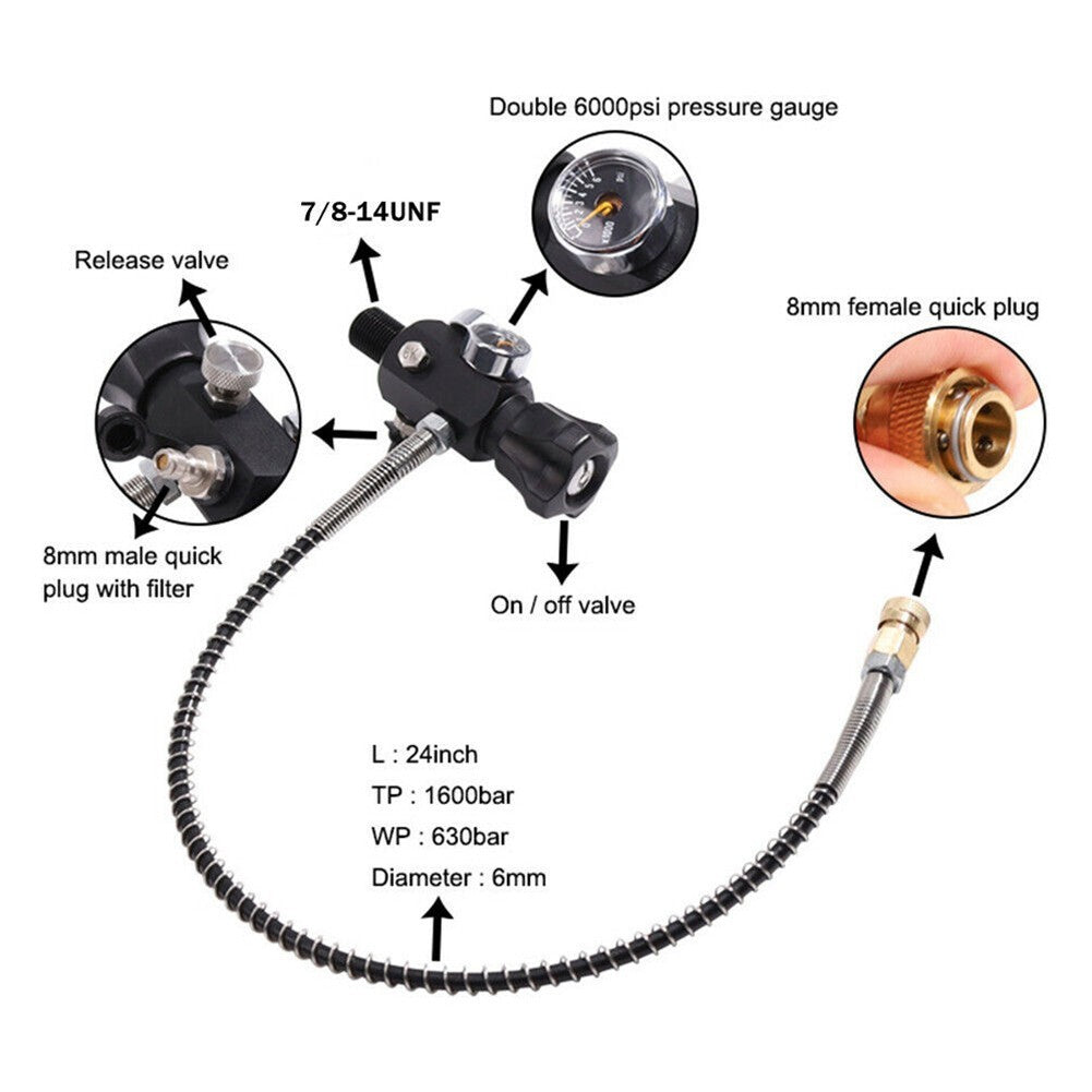 Pumps Adapter 1 PC 6 Mm 6000psi 7/8 - 14 UNF Charging Valve Dual Gauge