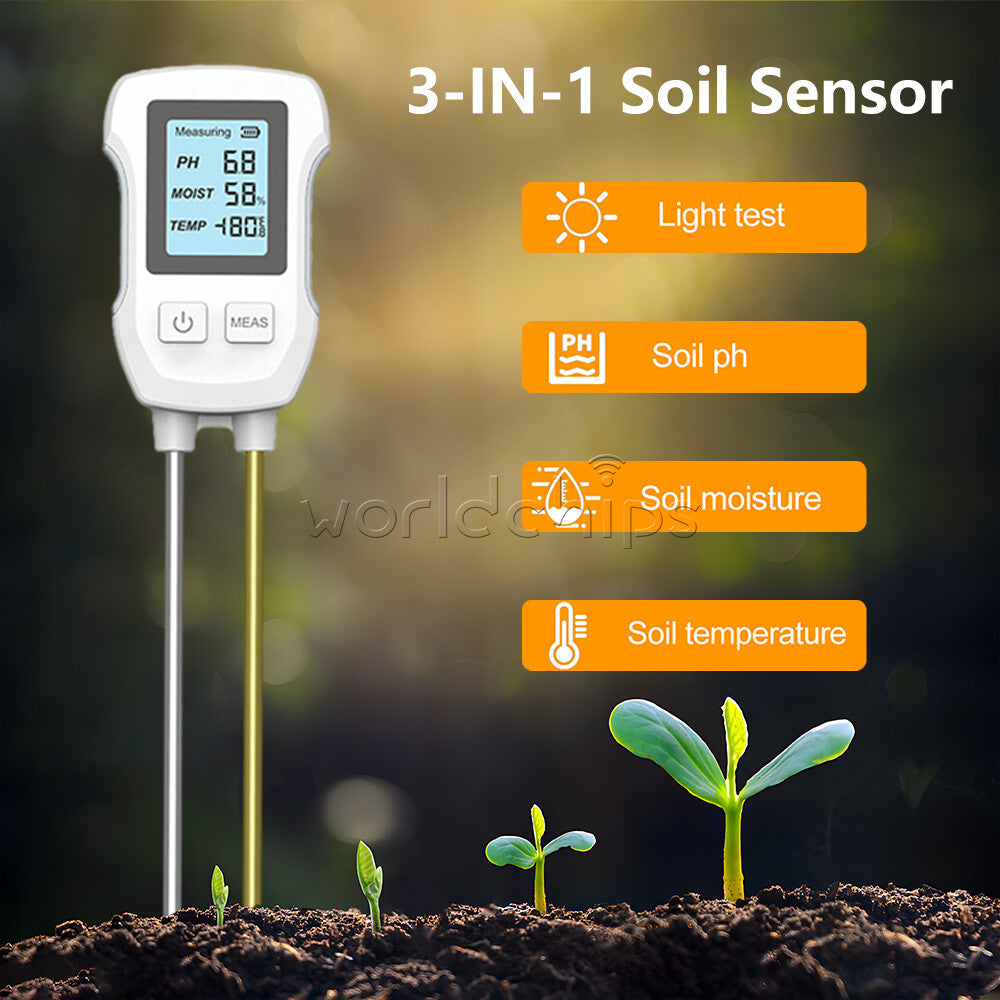 3 in 1 Soil PH Tester LCD Screen Soil Temperature Humidity Meter Garden Planting