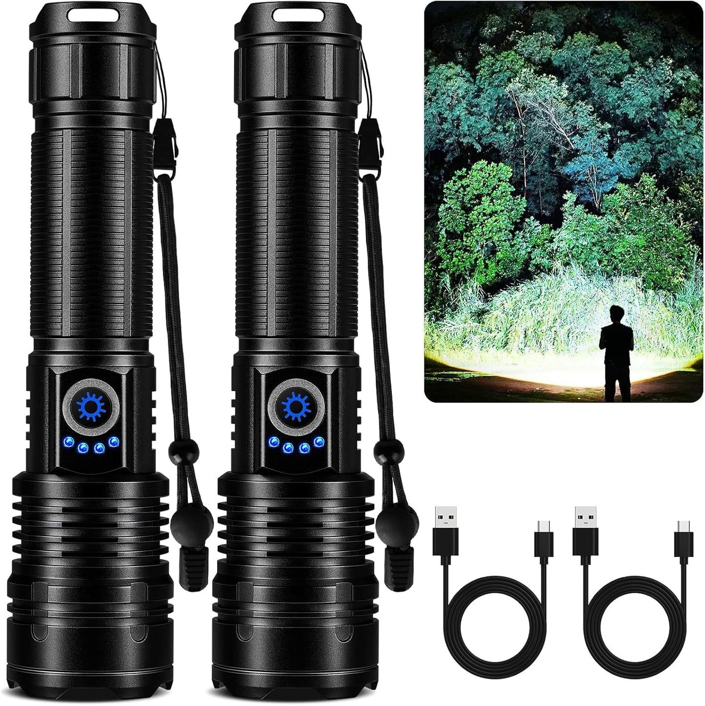 2-Pack Rechargeable Flashlight, 99,000 Lumen, 5 Modes, IPX7 Waterproof