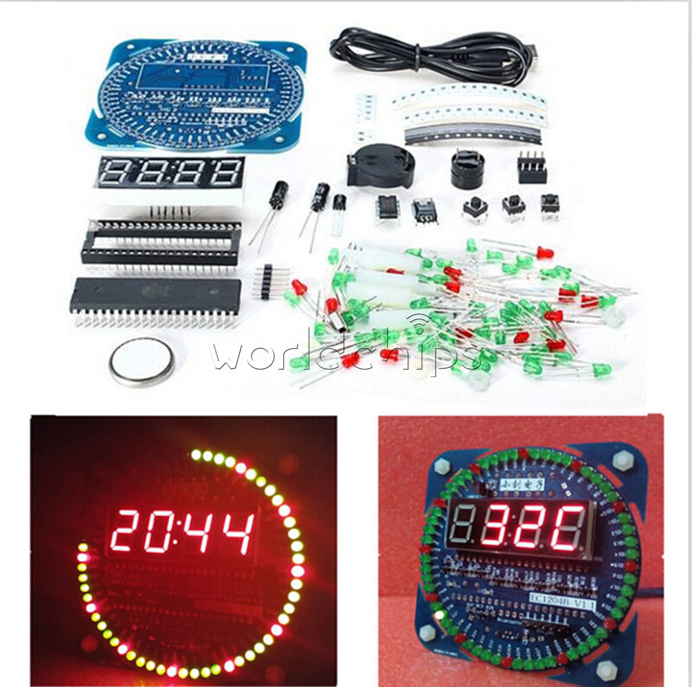 DS1302 Electronic Clock 51 MCU Learning Board Rotating LED Clock Kit /Assembled