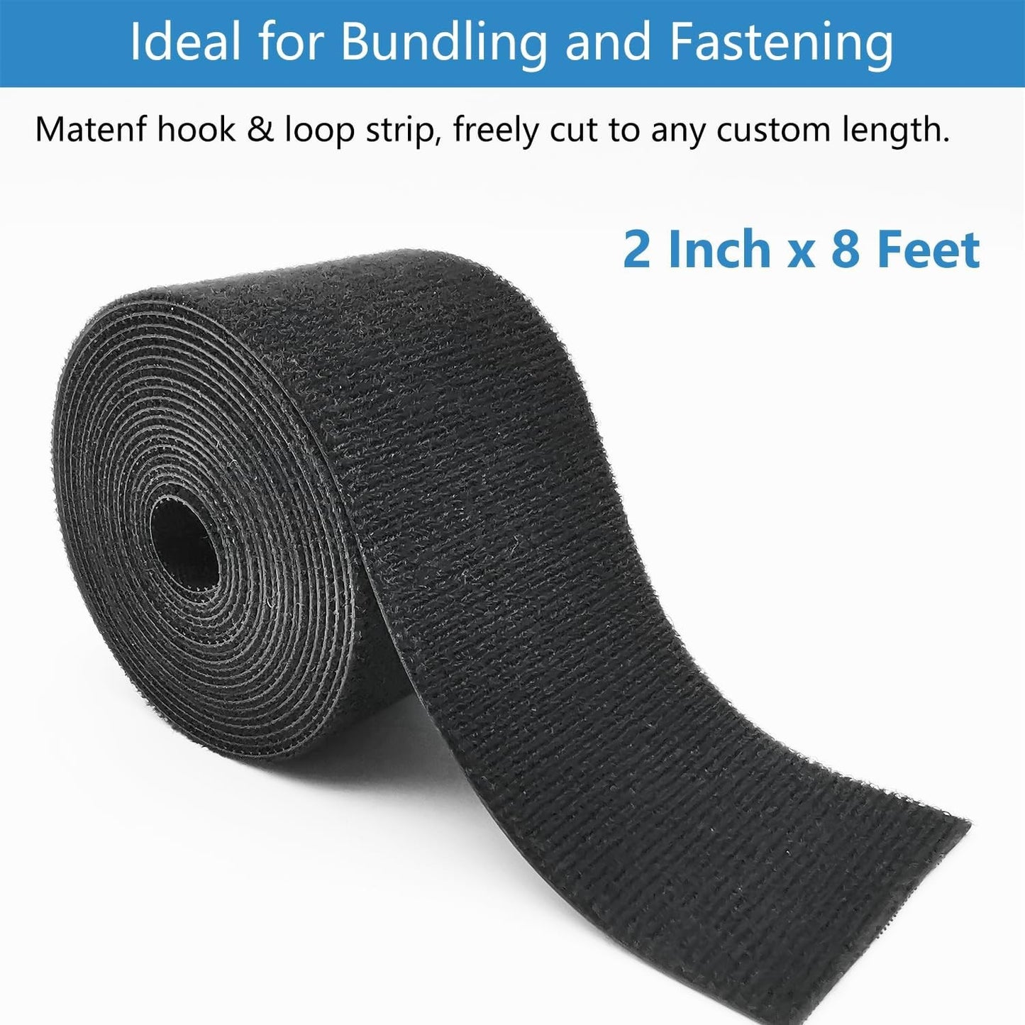 Hook and Loop Straps, 2" Wide x 8' Long, Cut to Length, Heavy Duty for Cables