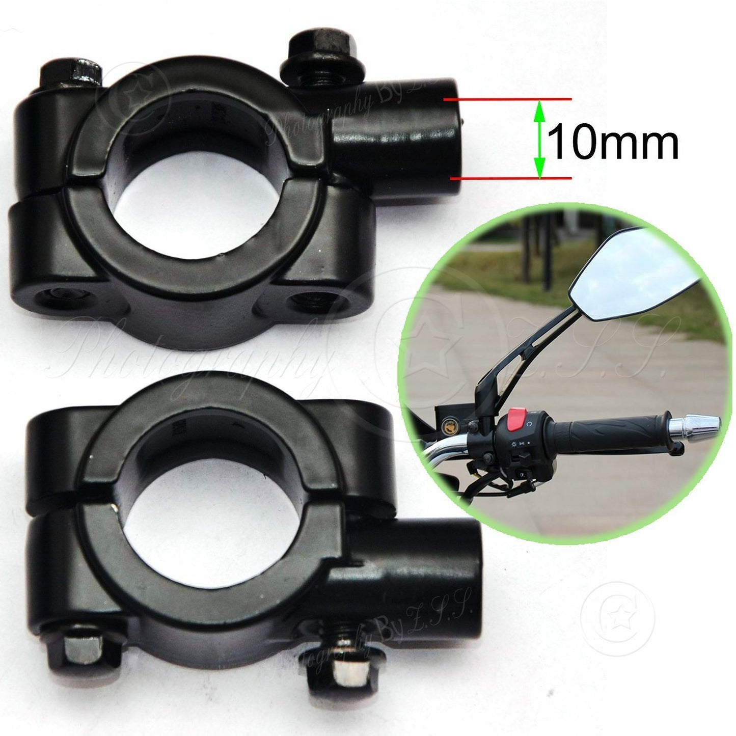Motorcycle e-Bike Bike Rear Mirror Mount Clamp Holder Hand Bar Bracket Part-10mm