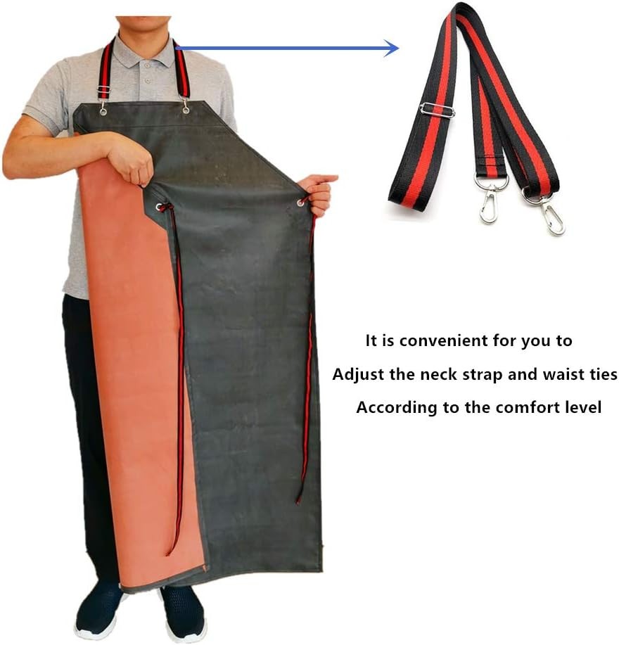 Thick Rubber Apron, 47.2 X 33.5 Inch Waterproof, Long Chemical Resistant, Adjust