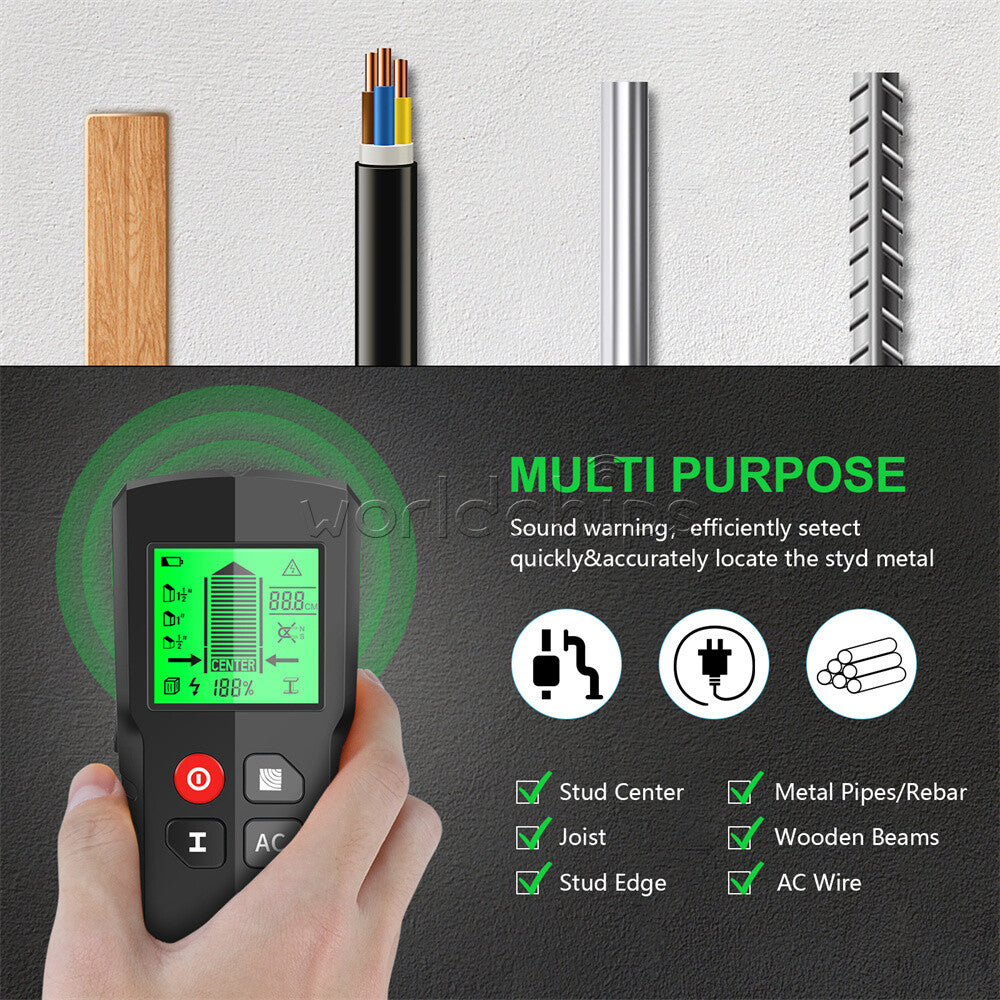 5in1 Stud Finder Wall Metal Detector Backlight AC Live Wire Scanner Wood Checker