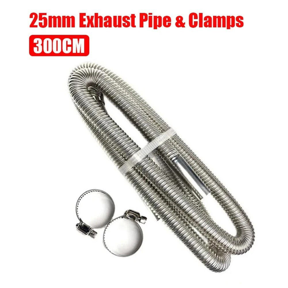 Exhaust Hose 25mm ID 100cm Stainless Steel with 3cm Clamps for Diesel Heater